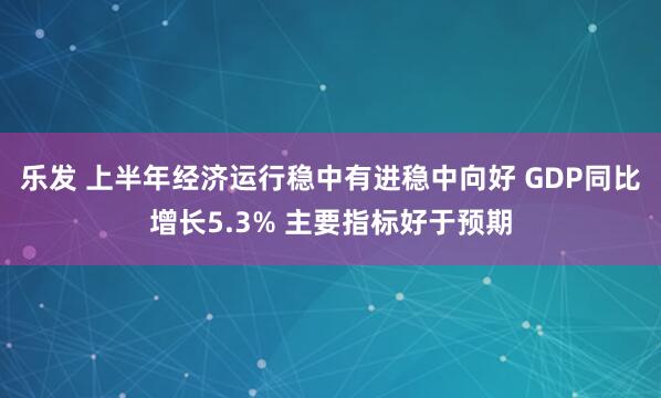 乐发 上半年经济运行稳中有进稳中向好 GDP同比增长5.3% 主要指标好于预期